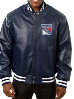 New York Leather Bomber Rangers Varsity Jacket