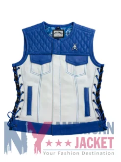 Stegaro American Eagle Motorcycle Blue Leather Vest