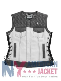 Stegaro American Eagle Motorcycle Grey Leather Vest
