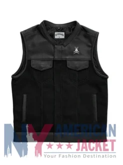Stegaro Battalion Skull Biker Leather Black Vest
