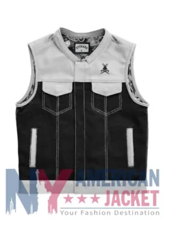 Stegaro Battalion Skull Biker Leather White Vest