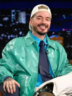 The Tonight Show J Balvin Leather Turquoise Jacket