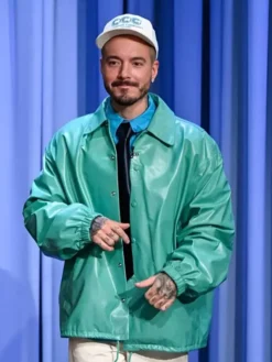 The Tonight Show J Balvin Turquoise Leather Jacket