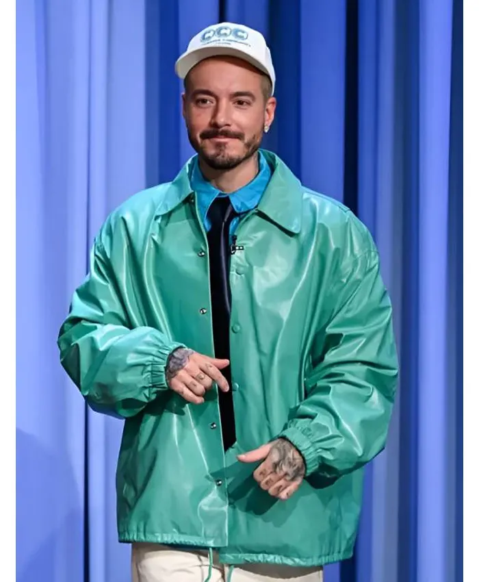 The Tonight Show J Balvin Turquoise Leather Jacket