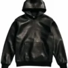 Unisex Black Lambskin Leather Hoodie