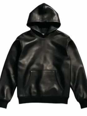 Unisex Black Lambskin Leather Hoodie