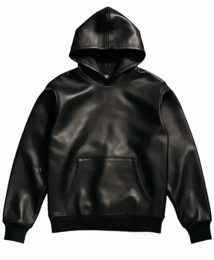 Unisex Black Lambskin Leather Hoodie