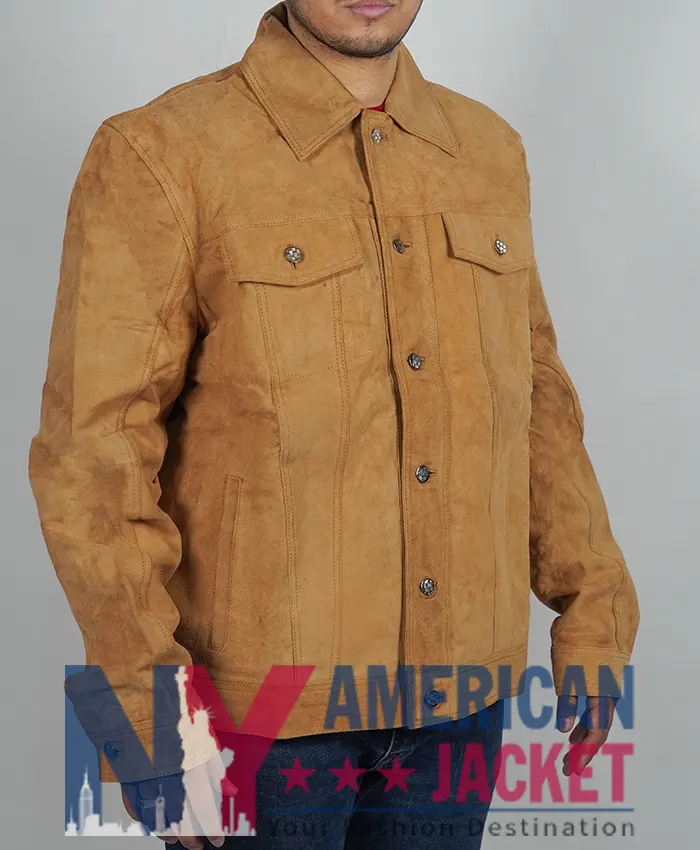 Wes Bentley Shirt Yellowstone Style Suede Trucker Jacket