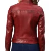 Women Burgundy Leather Cafe Racer Jacket