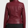 Women’s Best Burgundy Leather Biker Jacket Back