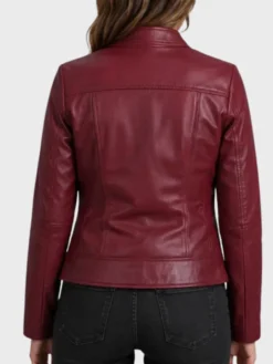Women’s Best Burgundy Leather Biker Jacket Back