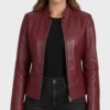 Women’s Best Burgundy Leather Biker Jacket Front