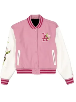 Women's LA Cosmetic Floral Pink Varsity Jacket