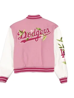 Women's LA Cosmetic Pink Floral Varsity Jacket