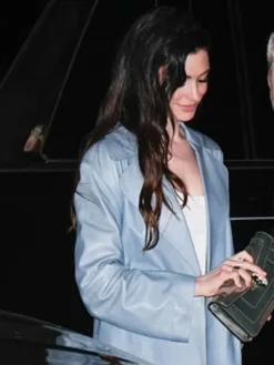 Anne Hathaway NYC 2025 Blue Trench Leather Coat