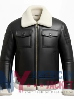 Aviator Black B3 Shearling Leather Jacket with White Collar