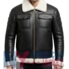 Aviator Black Leather B3 Shearling Jacket with White Collar