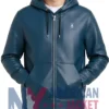 Axton Blue Leather Hoodie Jacket