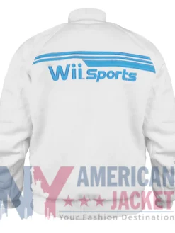 Back view of Wii White Fleece Track Jacket with rib-knitted cuffs and zipper closure
