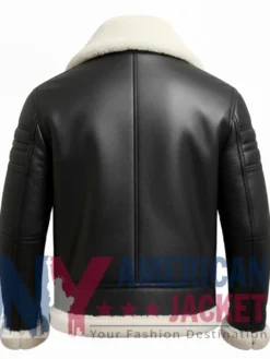 Black B3 Shearling Leather Aviator Jacket with White Collar