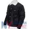 Black Suede Trucker Jacket with White Collar
