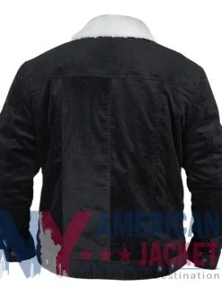 Black Trucker Suede Jacket with White Collar