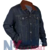 Blue Denim Brown Trucker Jacket with Collar