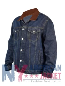 Blue Denim Jacket Trucker with Brown Collar