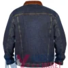 Blue Denim Trucker Jacket with Brown Collar