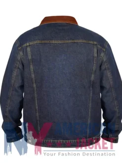 Blue Denim Trucker Jacket with Brown Collar