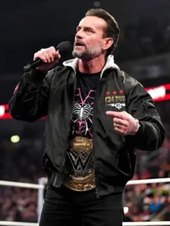 CM Punk RAW 2025 Black Hooded Bomber Jacket