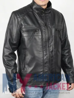Cafe Racer Men’s Real Black Leather Biker Field Jacket