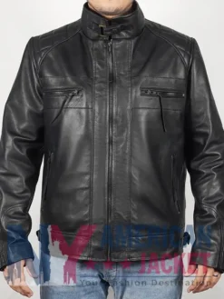 Cafe Racer Men’s Real Leather Biker Black Field Jacket