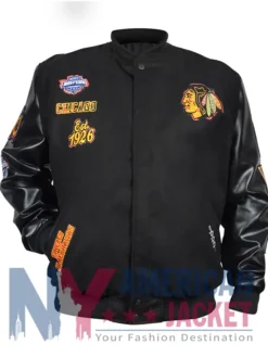 Chicago Blackhawks Animal Patches Black Varsity Jacket