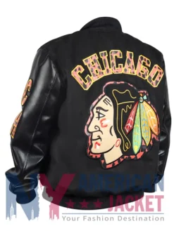 Chicago Blackhawks Black Animal Patches Varsity Jacket