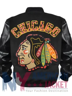 Chicago Blackhawks Patches Black Animal Varsity Jacket