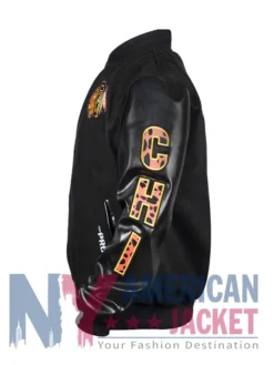 Chicago Patches Blackhawks Black Animal Varsity Jacket
