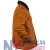 Cognac Brown Trucker Suede Jacket With Black Collar