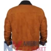 Cognac Suede Brown Trucker Jacket With Black Collar
