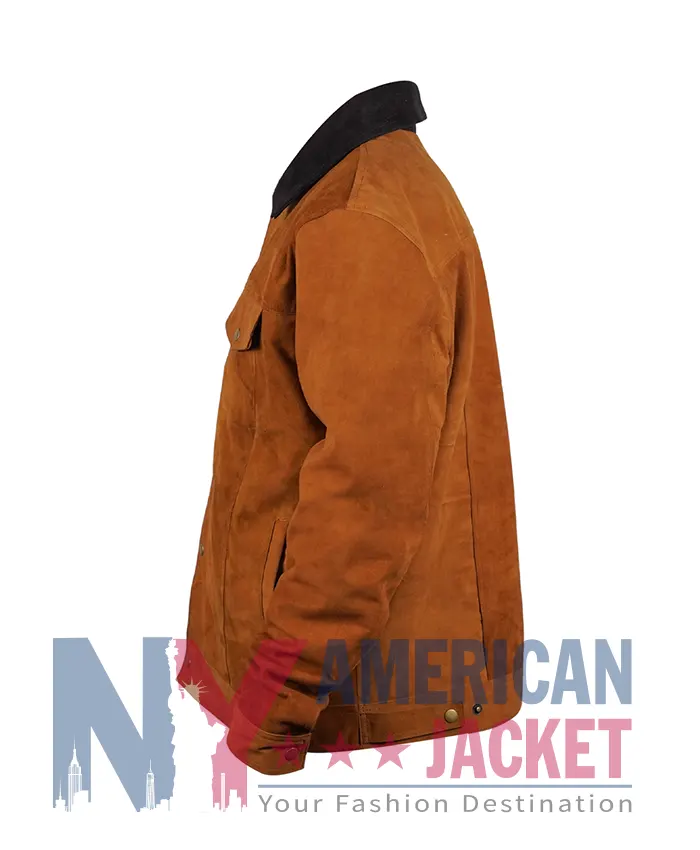 Cognac Suede Brown With Trucker Jacket Black Collar