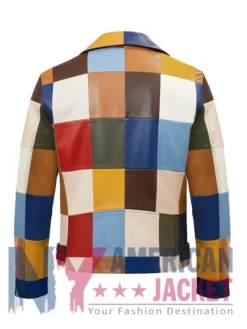 Color-Block Leather Vibrant Biker Jacket