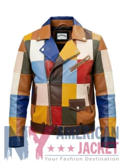 Color-Block Vibrant Leather Biker Jacket