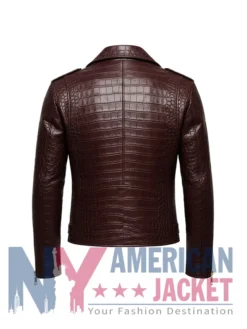 Crocodile Moto Pattern Leather Jacket