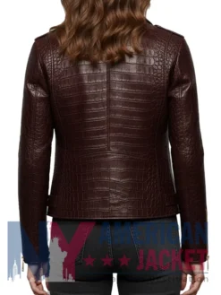 Crocodile Pattern Leather Moto Jacket