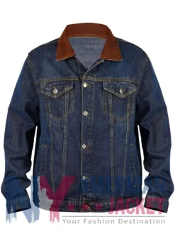 Denim Blue Jacket Trucker with Brown Collar