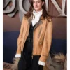 Diana Silvers Premiere Netflix Tv Series The Abandons 2025 Silvers Brown Leather Jacket