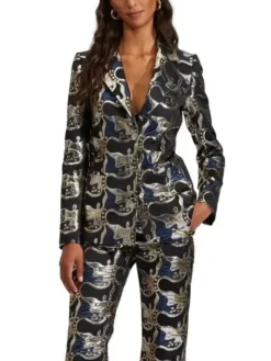 Emily In Paris S05 Minnie Driver Black Jacquard Blazer