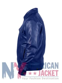 Genuine Royal Blue Leather Trucker Jacket