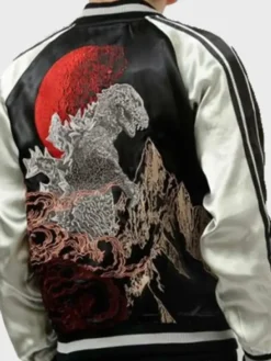 Godzilla King Of Monsters Satin Black Bomber Jacket