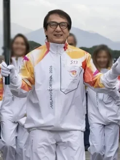 POMPEII, ITALY Jackie Chan Olympic Winter Games Milano Cortina 2026 Flame Jacket For Sale